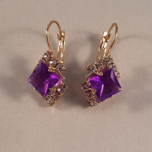 Gold Plated Mystic Diamond Purple Pink Czech Crystal Earrings 8mm